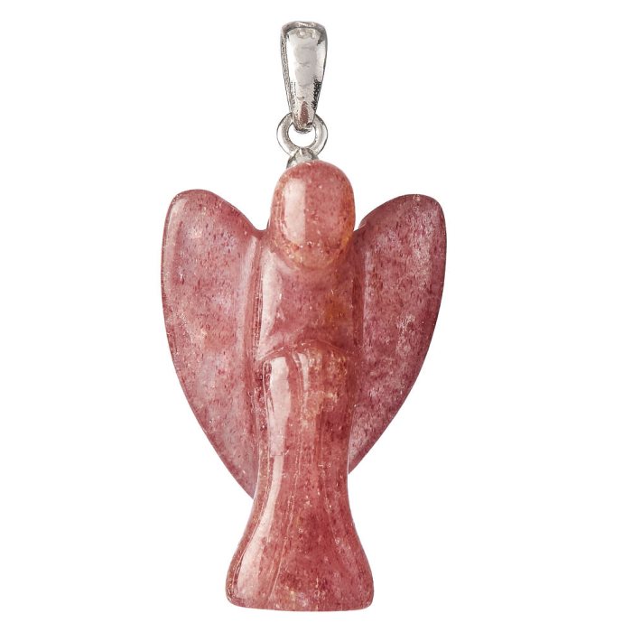 Strawberry Quartz Angel, 1" Pendant - Sterling Silver