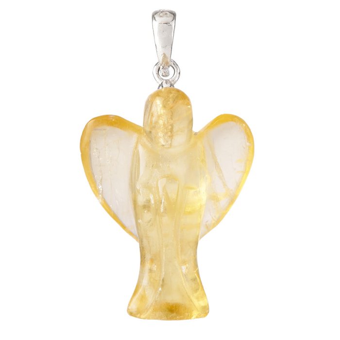 Yellow Fluorite Angel, 1" Pendant - Sterling Silver