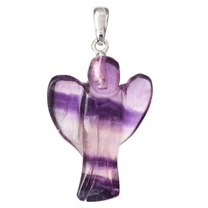 Rainbow Fluorite Angel, 1" Pendant - Sterling Silver