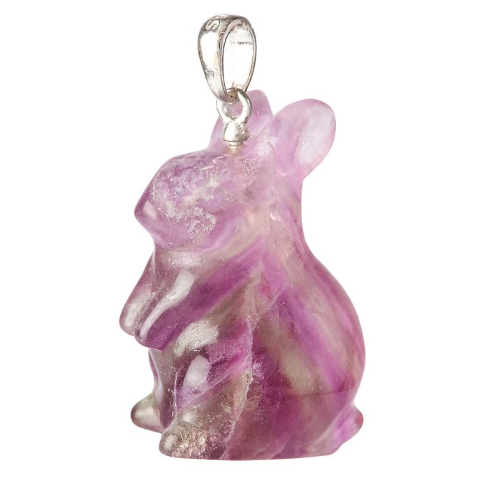 Rainbow Fluorite Rabbit Pendant - Sterling Silver