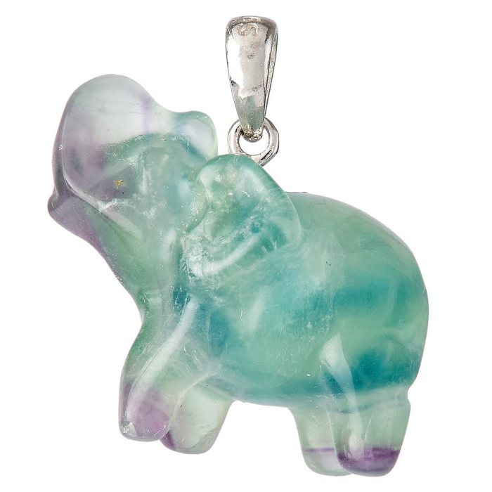 Rainbow Fluorite Elephant Pendant - Sterling Silver