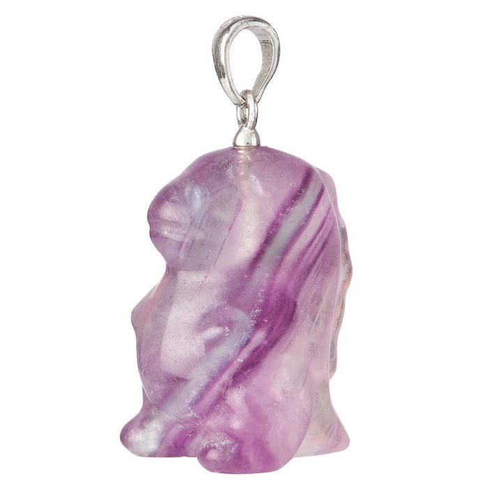 Rainbow Fluorite Cartoon Dinosaur Pendant - Sterling Silver