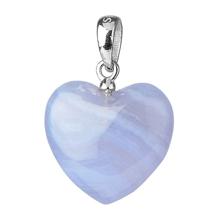 Blue Lace Agate Heart Pendant - Sterling Silver