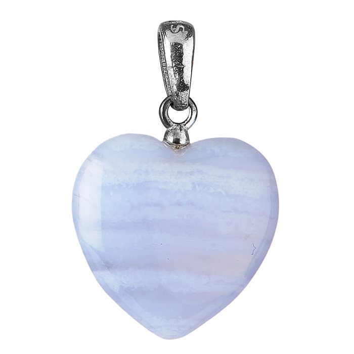 Blue Lace Agate Heart Pendant - Sterling Silver