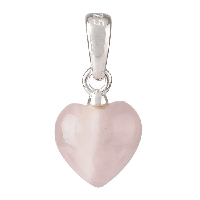 Tiny Rose Quartz Heart Pendant 6 x 8mm – Sterling Silver