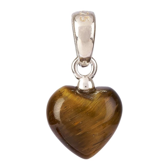 Tiny Tiger Eye Heart Pendant 6 × 8mm - Sterling Silver