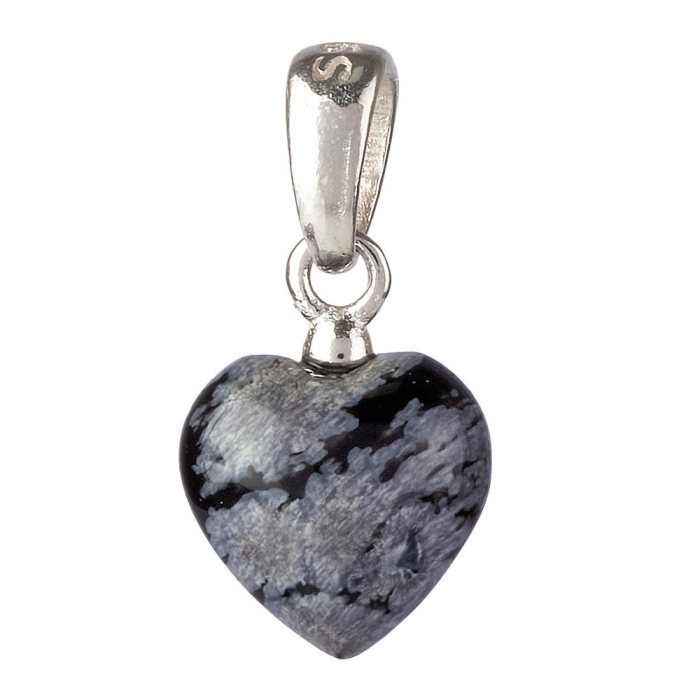 Tiny Snowflake Obsidian Heart Pendant 6 × 8mm – Sterling Silver