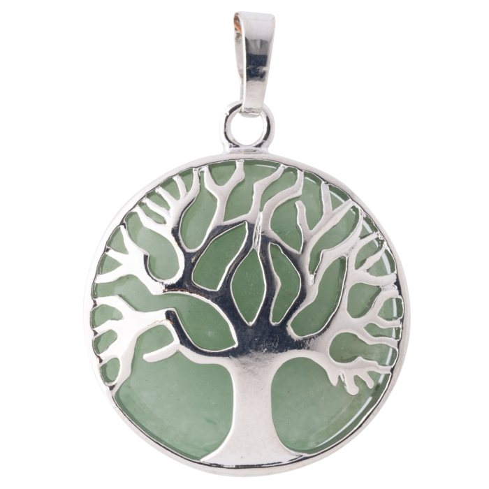 Aventurine Chrome Plated Tree of Life Pendant
