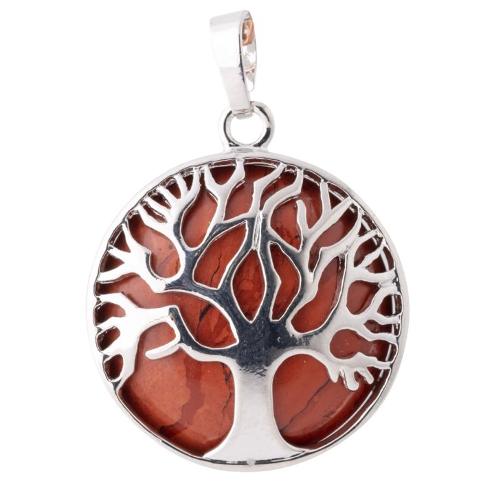 Red Jasper Chrome Plated Tree of Life Pendant
