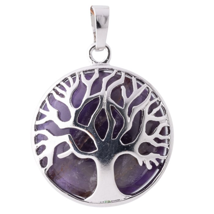 Amethyst Chrome Plated Tree of Life Pendant