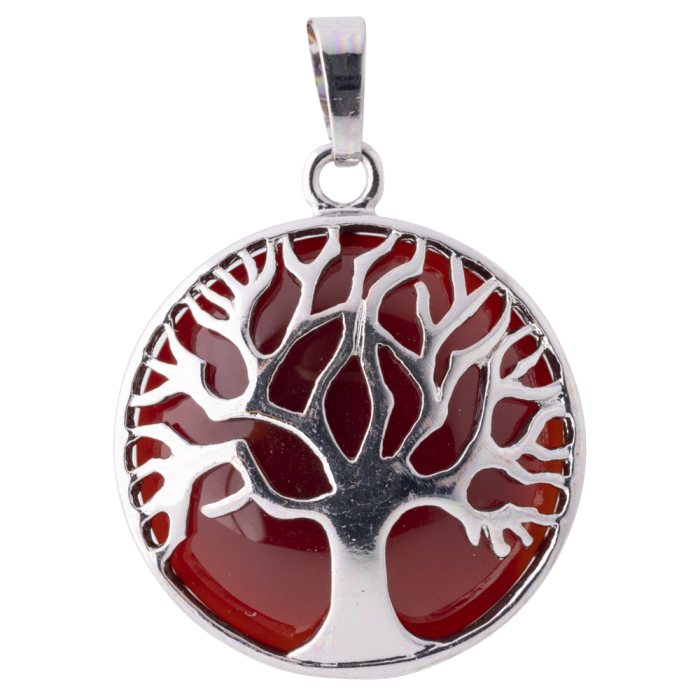 Carnelian Chrome Plated Tree of Life Pendant