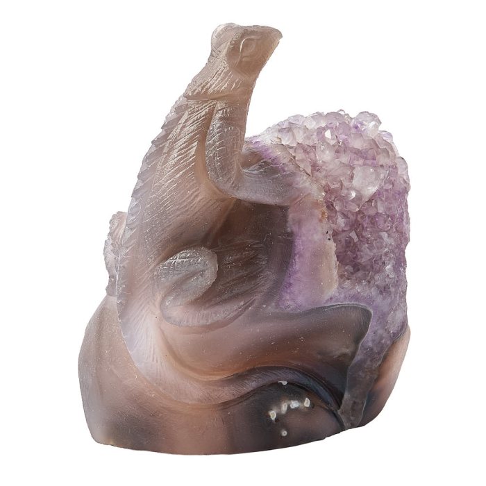 Agate & Amethyst Geode Lizard Carving with Base
