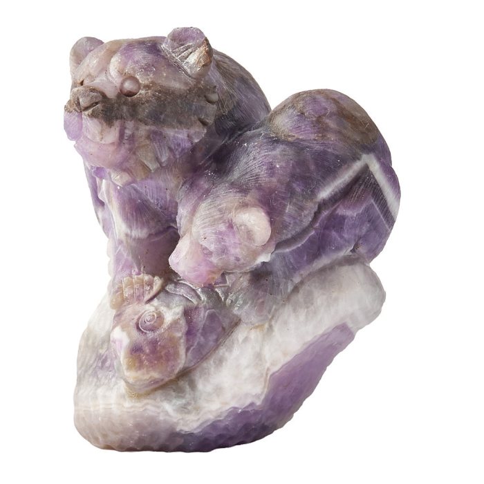 Amethyst Two Bears Carving with Base