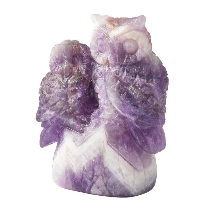 Amethyst 2 Owls Carving
