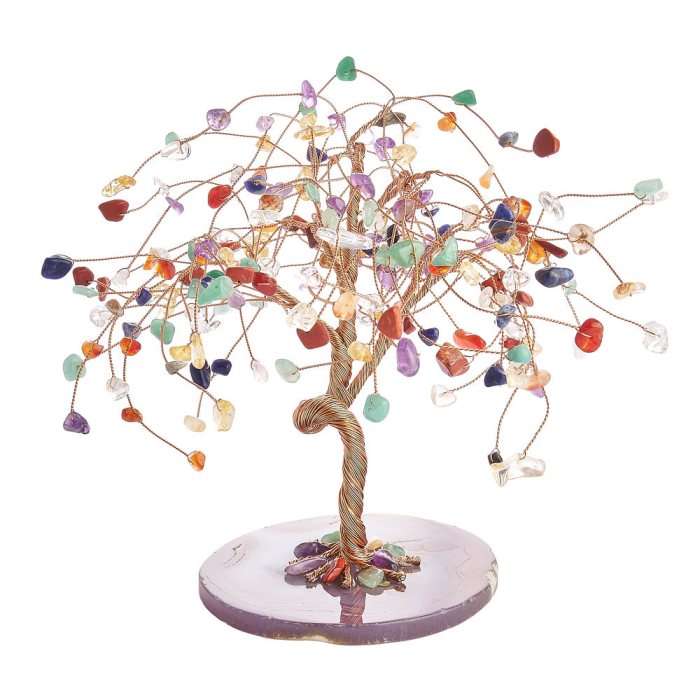 Chakra Willow Gem Tree with Agate Slice Base