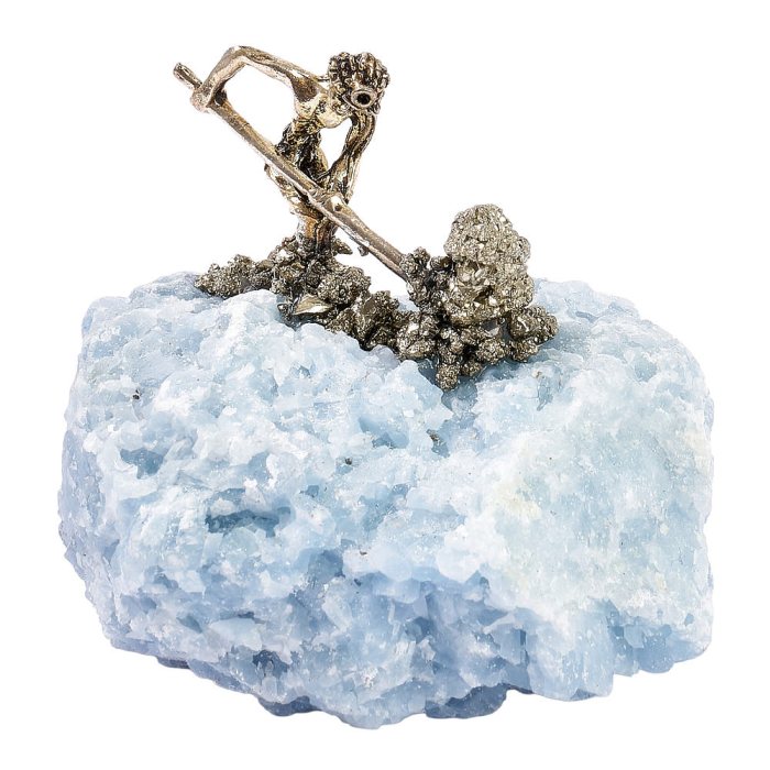 Blue Calcite Chunk with Miner