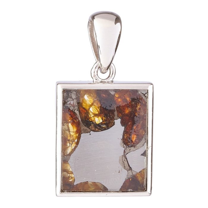 10 x 12mm Oblong Sericho Pallasite Meteorite Pendant in Sterling Silver