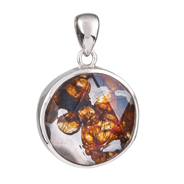 Round Sericho Pallasite Meteorite Sterling Silver Pendant - 15mm