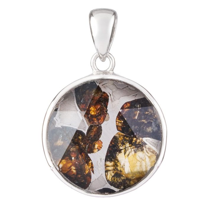 Round Sericho Pallasite Meteorite Sterling Silver Pendant - 15mm