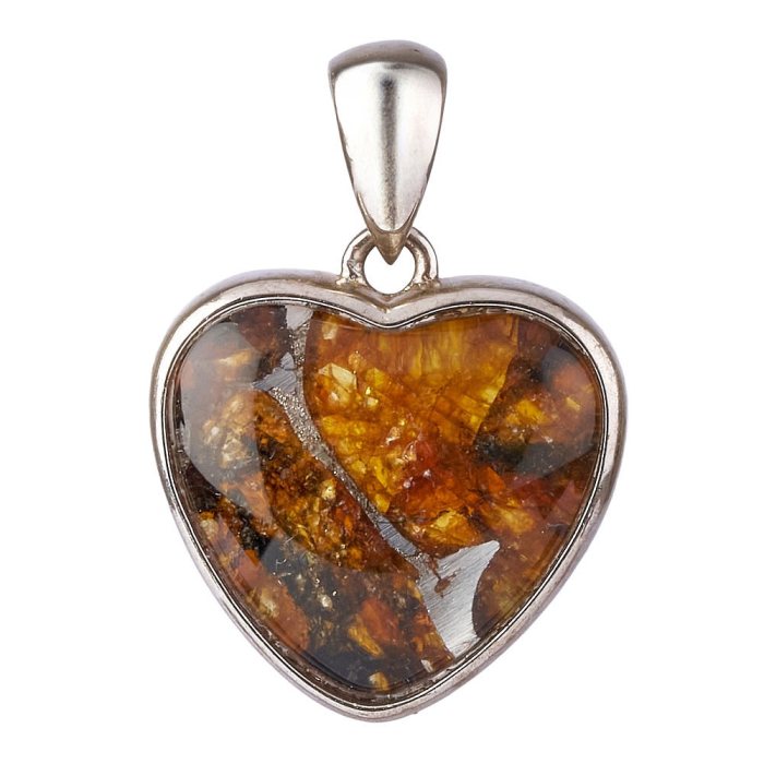 Sericho Pallasite Meteorite Heart Shaped Pendant in Sterling Silver - 12mm