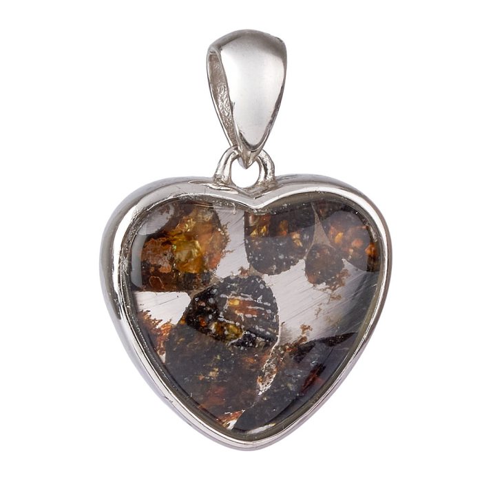Sericho Pallasite Meteorite Heart Shaped Pendant - Sterling Silver - 12mm