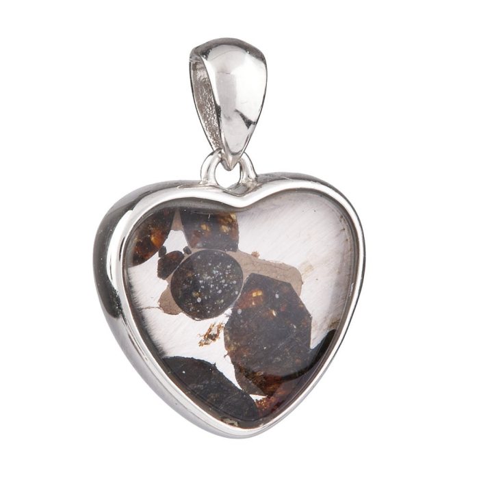 Sericho Pallasite Meteorite Heart Shaped Pendant - Sterling Silver - 12mm