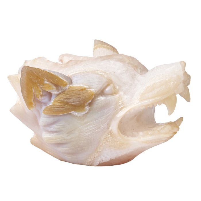 Agate Geode Wolf Head Carving