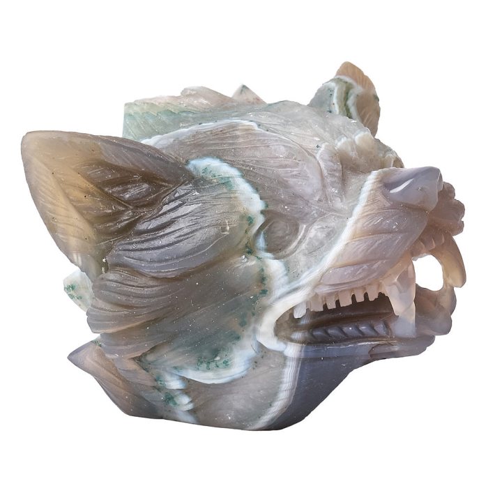 Agate Geode Wolf Head Carving - 0.545kg