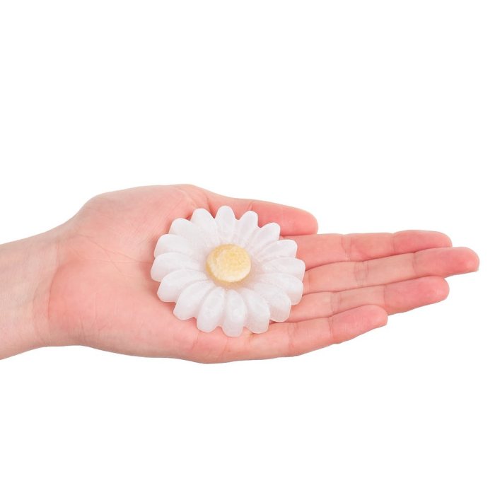 Polished Selenite Daisy Flower Carving - 65mm