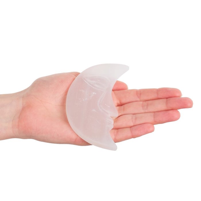 Selenite Crescent Moon Face Carving -110mm
