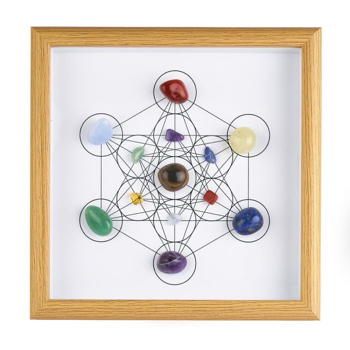 Framed Crystal Grid - Metatron’s Cube with Tiger Eye Centre