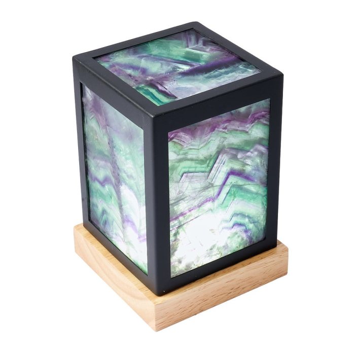 Fluorite Cube Lamp with Wooden USB LED Base