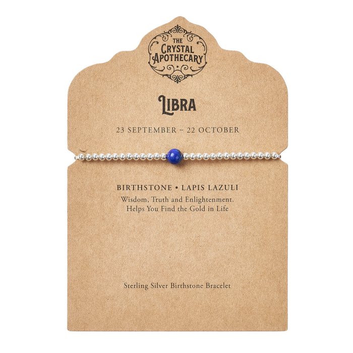 Libra Sterling Silver Birthstone Bracelet – Lapis Lazuli