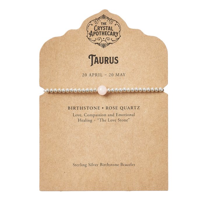 Taurus Sterling Silver Birthstone Bracelet – Rose Quartz