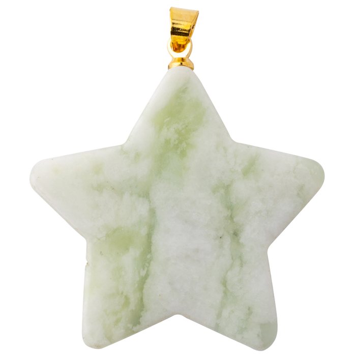 New Jade Flat Star Pendant with Gold Plated Bail 