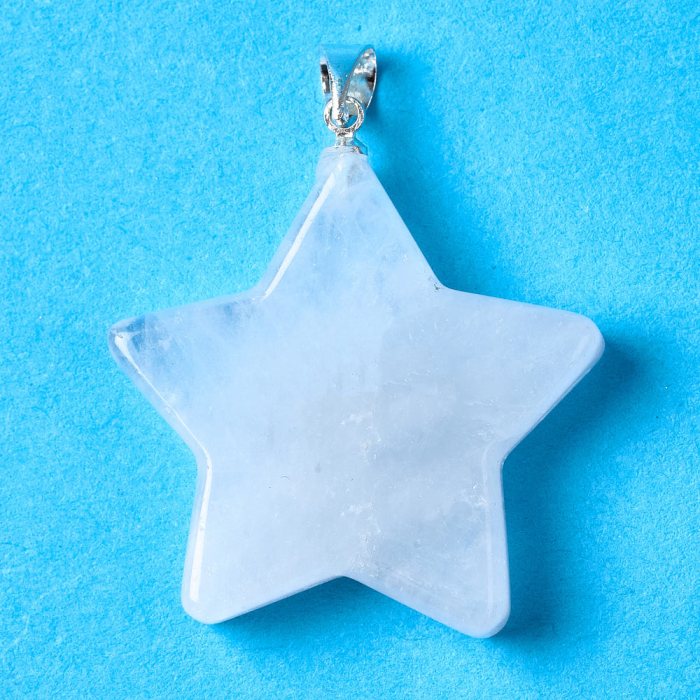 Rock Crystal Flat Star Pendant - Silver Plated