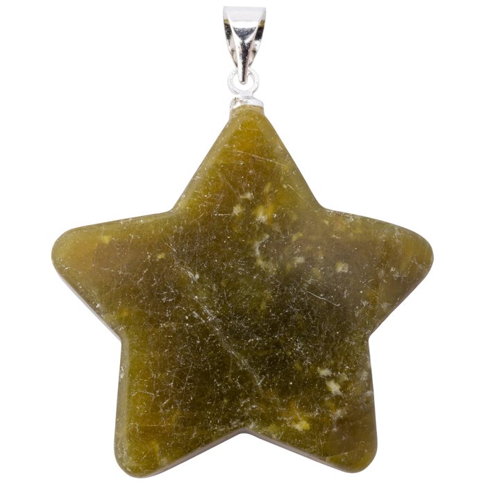 Olive Jade Flat Star Pendant - Silver Plated