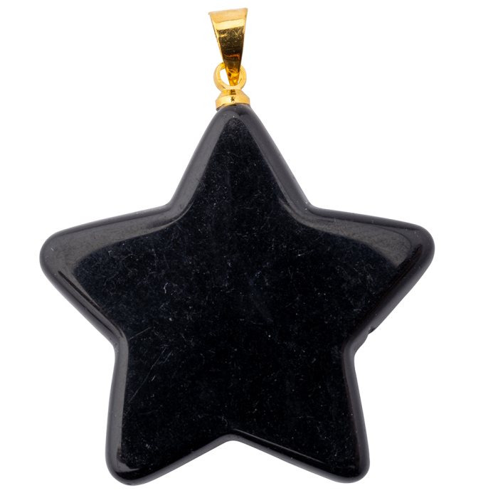 Black Obsidian Flat Star Pendant with Gold Plated Bail 