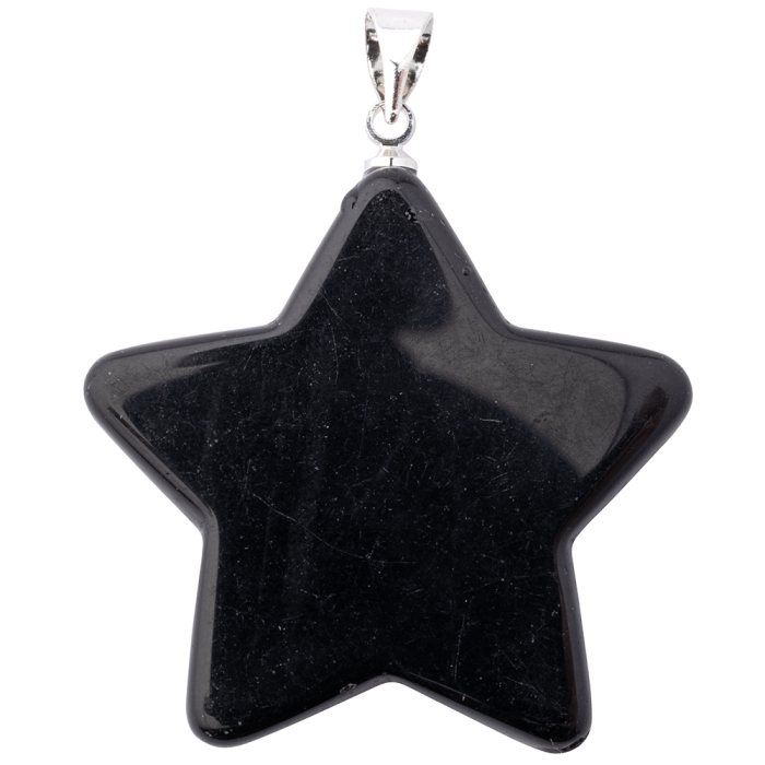 Black Obsidian Flat Star Pendant - Silver Plated