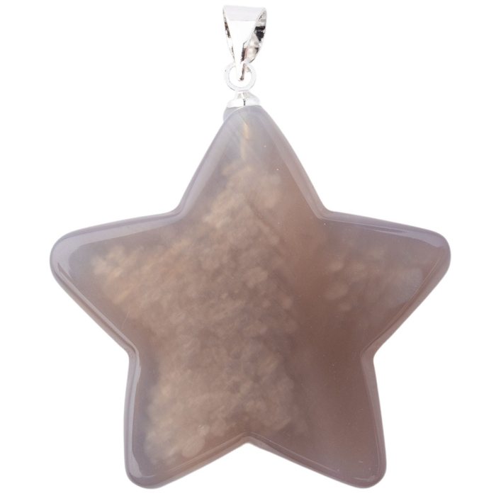 Grey Agate Flat Star Pendant - Silver Plated