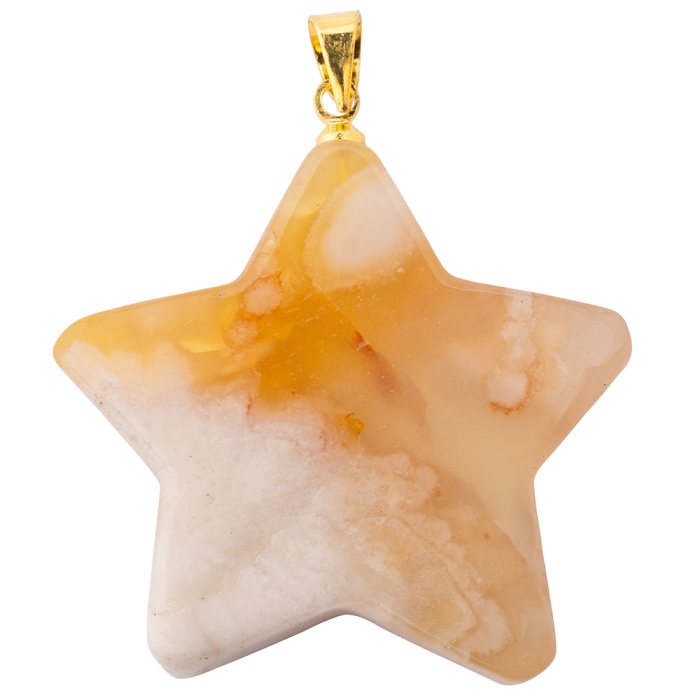 Flower Agate Flat Star Pendant with Gold Plated Bail 