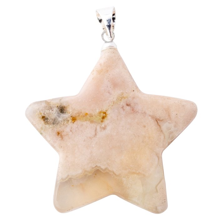 Flower Agate Flat Star Pendant - Silver Plated