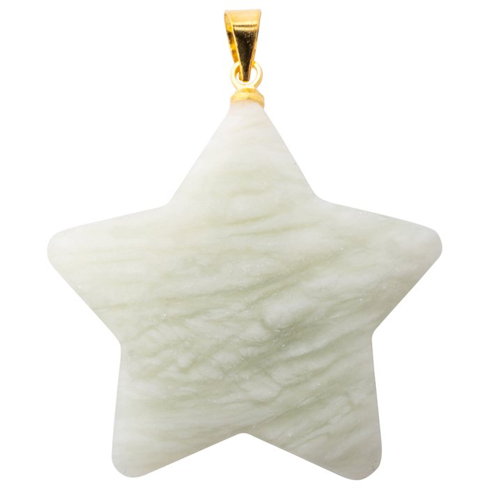 New Jade Puff Star Pendant with Gold Plated Bail 