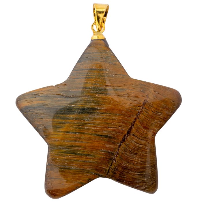 Tiger Eye Puff Star Pendant with Gold Plated Bail