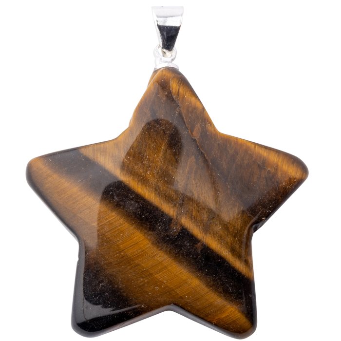 Tiger Eye Puff Star Pendant - Silver Plated