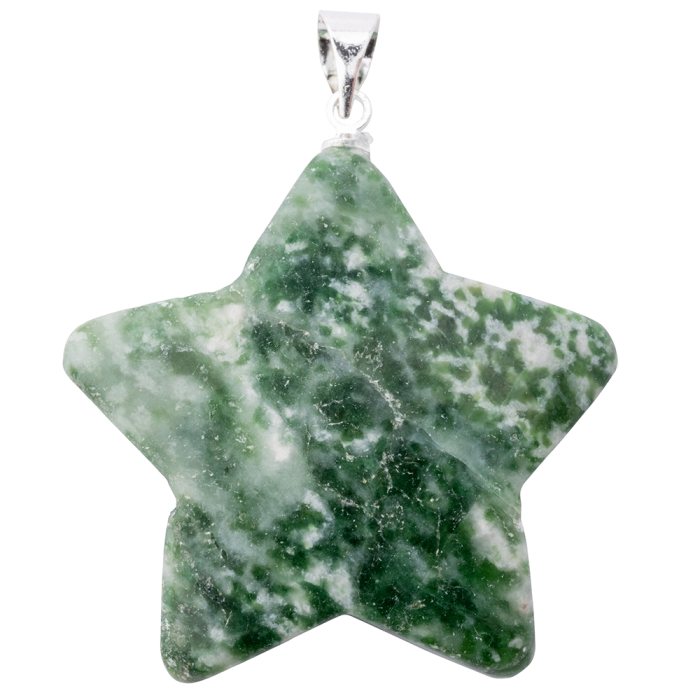 Green Snake Jade Puff Star Pendant - Silver Plated