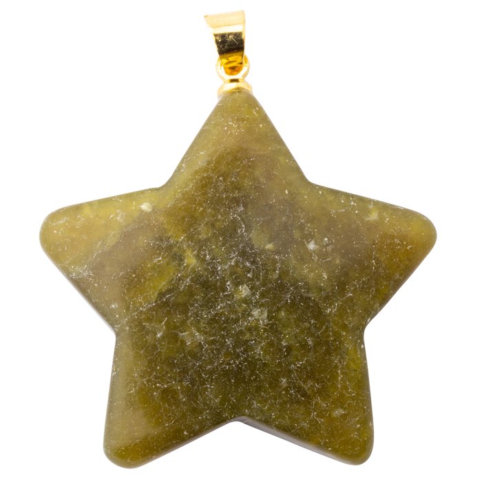 Olive Jade Puff Star Pendant with Gold Plated Bail 