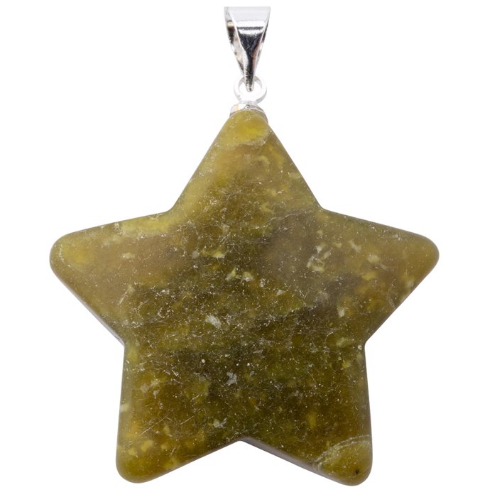 Olive Jade Puff Star Pendant - Silver Plated