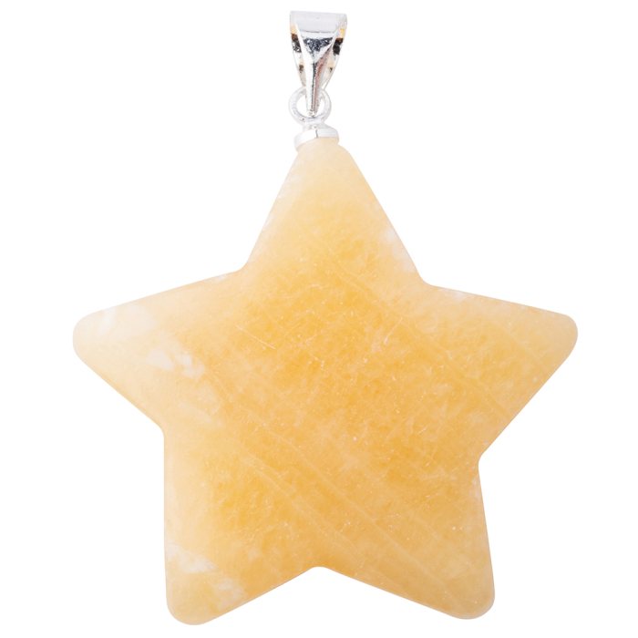 Yellow Calcite Puff Star Pendant - Silver Plated