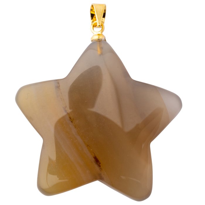 Grey Agate Puff Star Pendant with Gold Plated Bail 